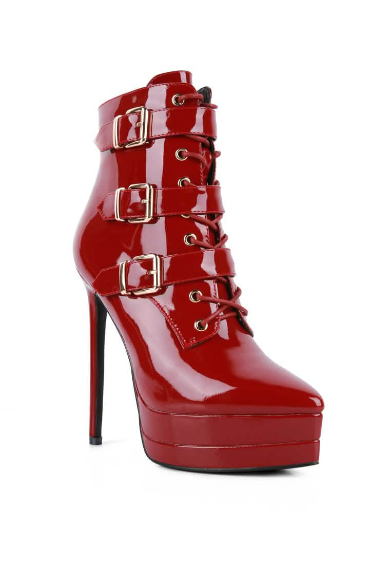 GANGUP Elegant Stiletto Ankle Booties Ruby Smudge