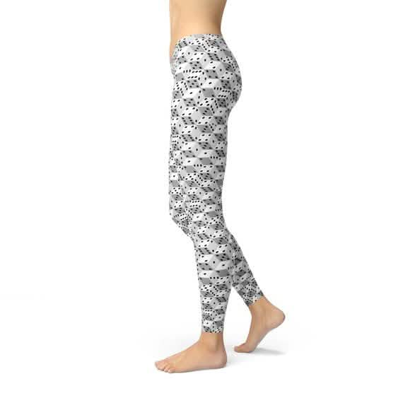 Chic Black and White Dice Print Leggings for Women Maroon Sooty