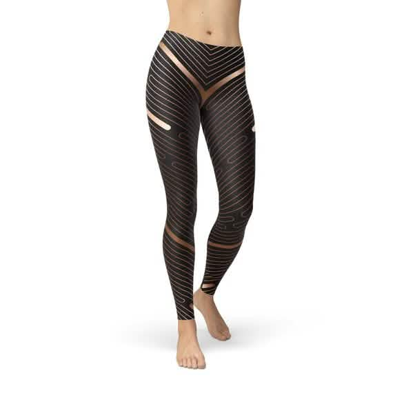 Women's Performance-Enhancing Brown Striped Athletic Leggings for Ultimate Comfort Maroon Sooty