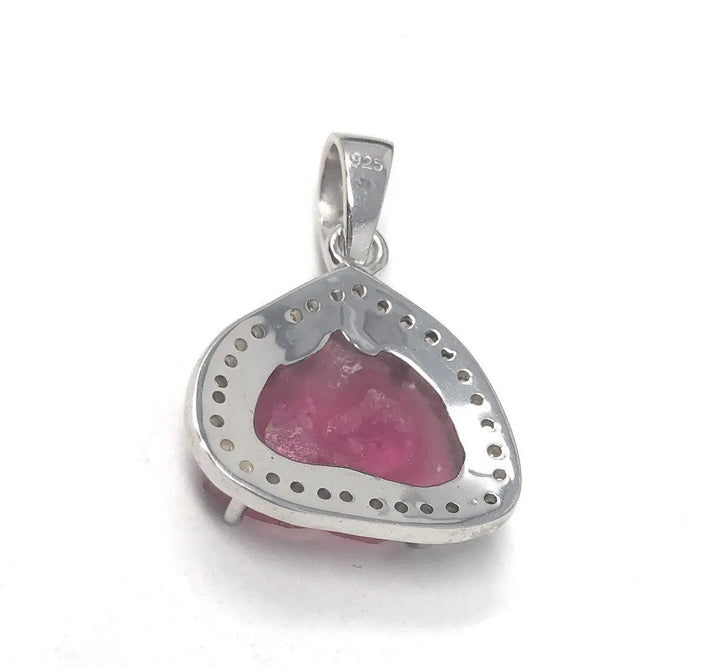 Artisan Watermelon Tourmaline Slice Pendant with Diamond Pave Accents in Sterling Silver Mauve Penelope