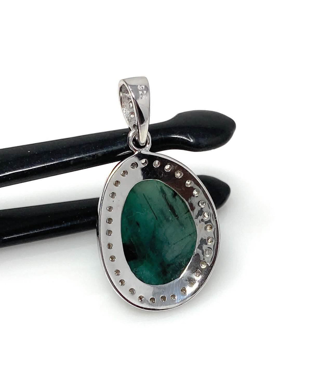 Natural Emerald and Diamond Silver Pendant - May Birthstone Elegance Mauve Penelope