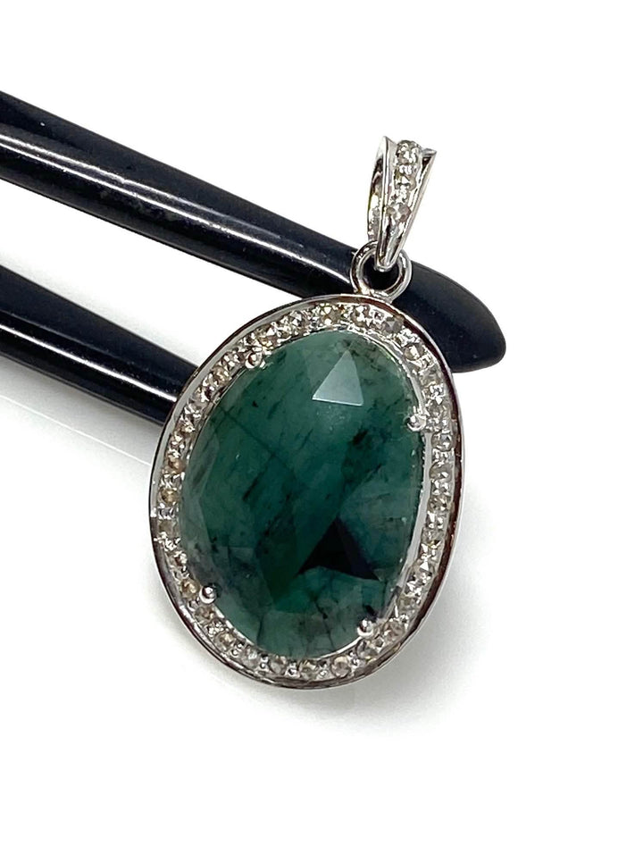 Natural Emerald and Diamond Silver Pendant - May Birthstone Elegance Mauve Penelope