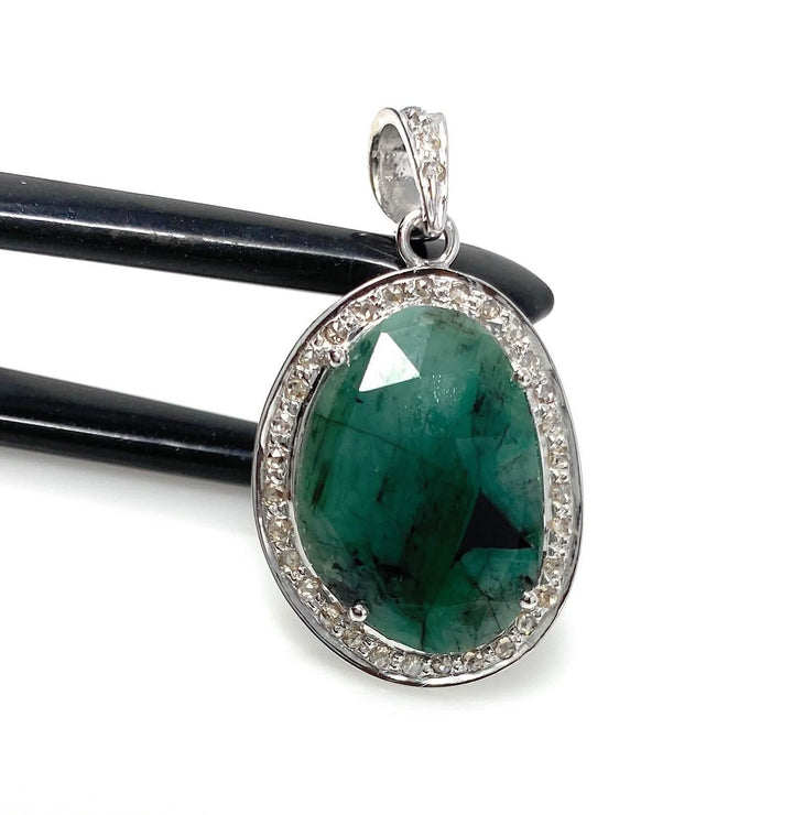 Natural Emerald and Diamond Silver Pendant - May Birthstone Elegance Mauve Penelope