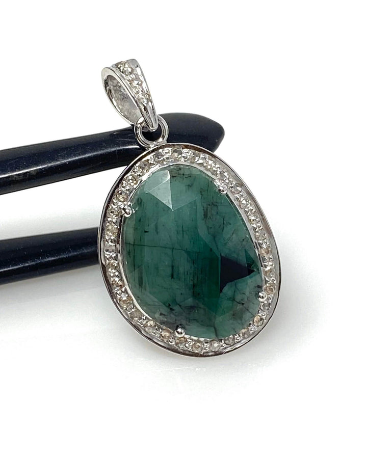 Natural Emerald and Diamond Silver Pendant - May Birthstone Elegance Mauve Penelope