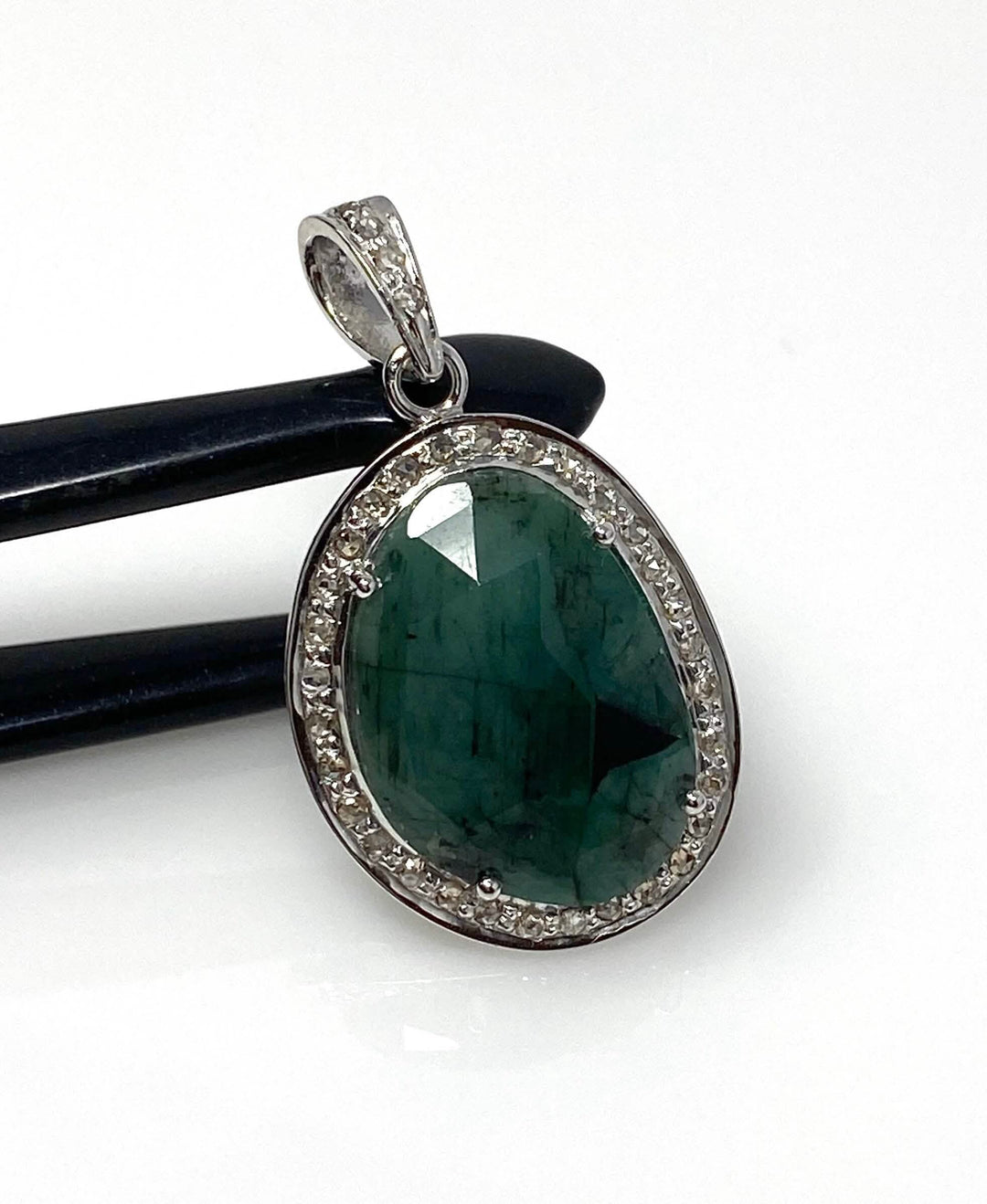 Natural Emerald and Diamond Silver Pendant - May Birthstone Elegance Mauve Penelope