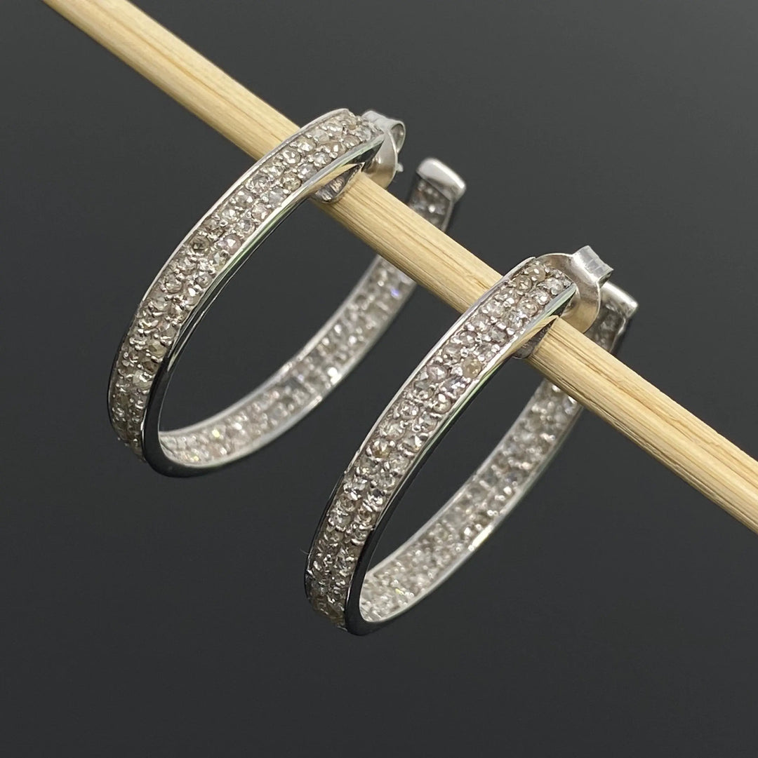 Elegant 25mm Sterling Silver Double Line Diamond Hoop Earrings Mauve Penelope