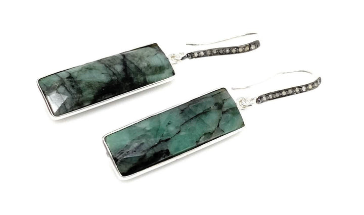 Emerald & Diamond Sterling Silver Dangle Earrings with Black Rhodium Finish Mauve Penelope