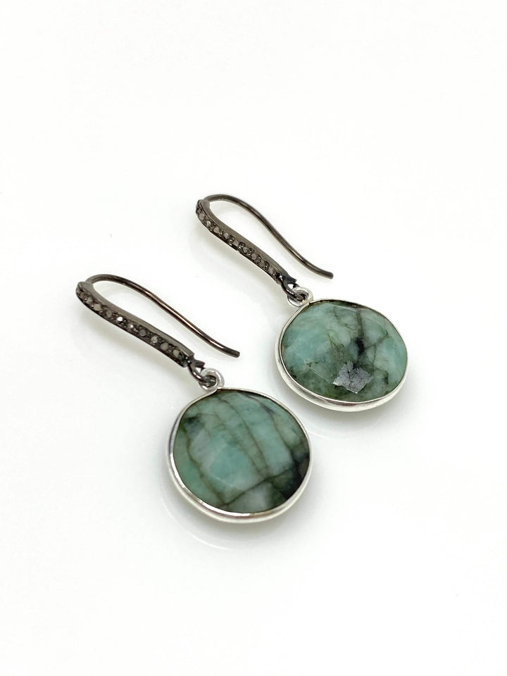 Emerald and Diamond Enchantment Earrings with Black Rhodium Accent in Sterling Silver Mauve Penelope