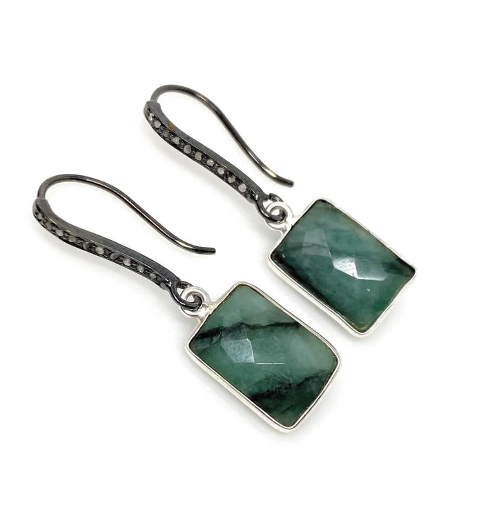 Stunning Brazilian Emerald and Diamond Pave Earrings in Luxurious Sterling Silver Mauve Penelope