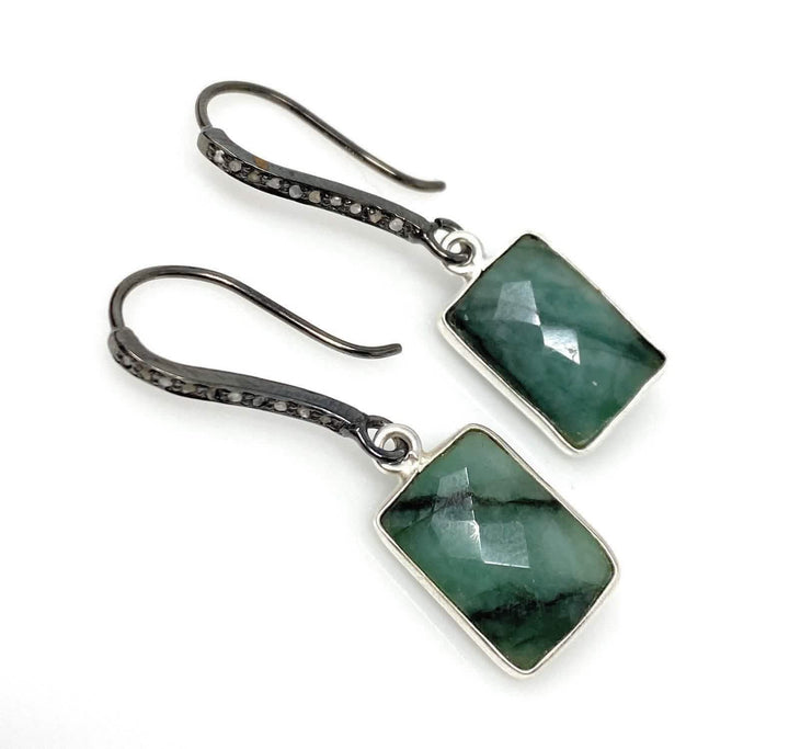 Stunning Brazilian Emerald and Diamond Pave Earrings in Luxurious Sterling Silver Mauve Penelope