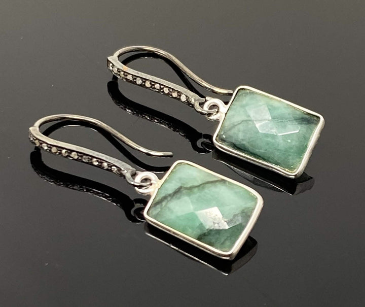 Stunning Brazilian Emerald and Diamond Pave Earrings in Luxurious Sterling Silver Mauve Penelope