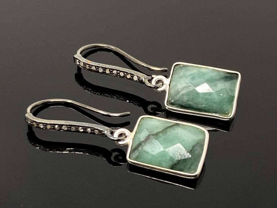 Stunning Brazilian Emerald and Diamond Pave Earrings in Luxurious Sterling Silver Mauve Penelope