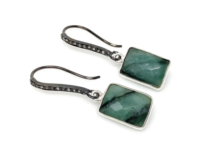 Stunning Brazilian Emerald and Diamond Pave Earrings in Luxurious Sterling Silver Mauve Penelope