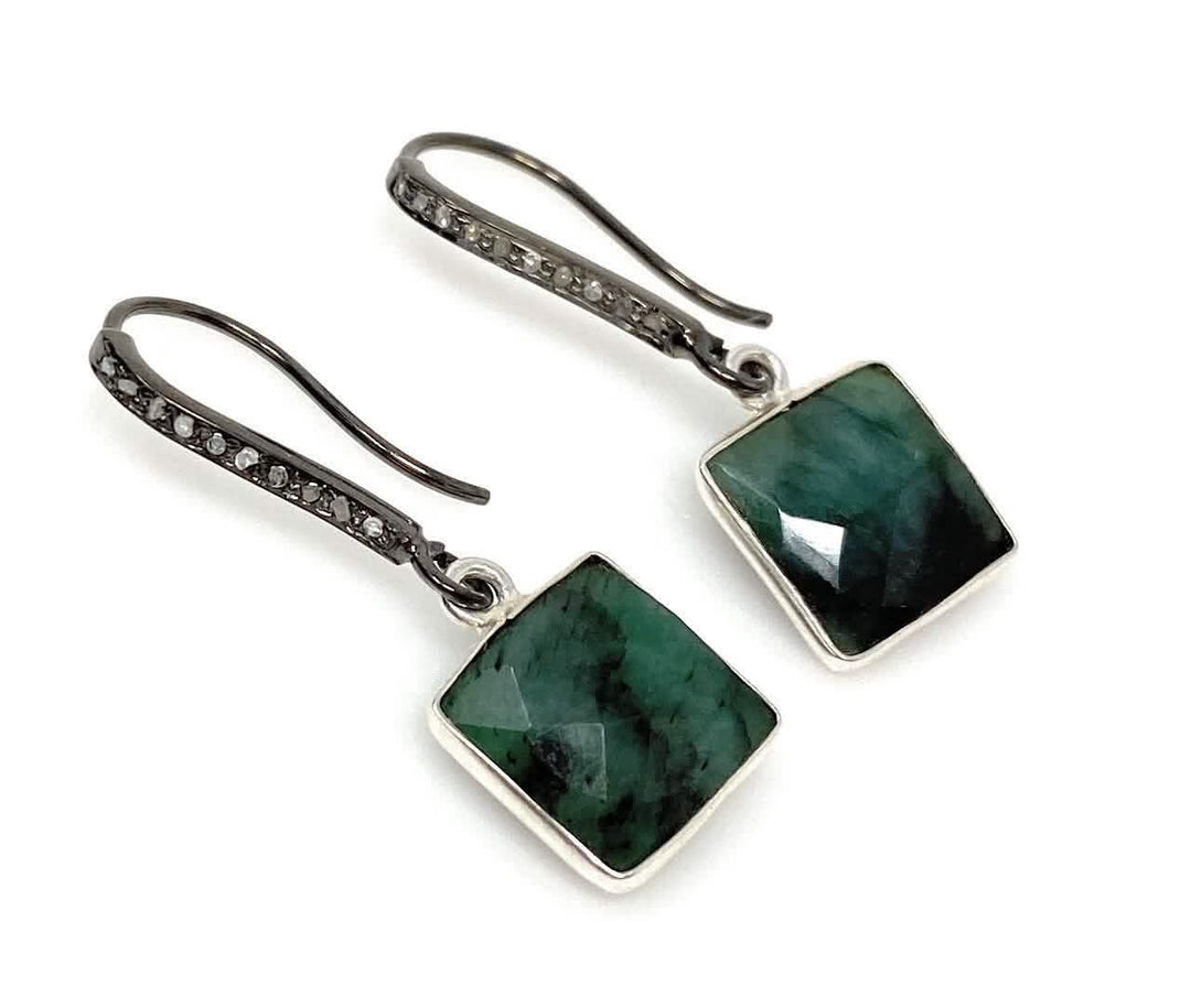 Emerald and Diamond Elegance: Sterling Silver Earrings Mauve Penelope