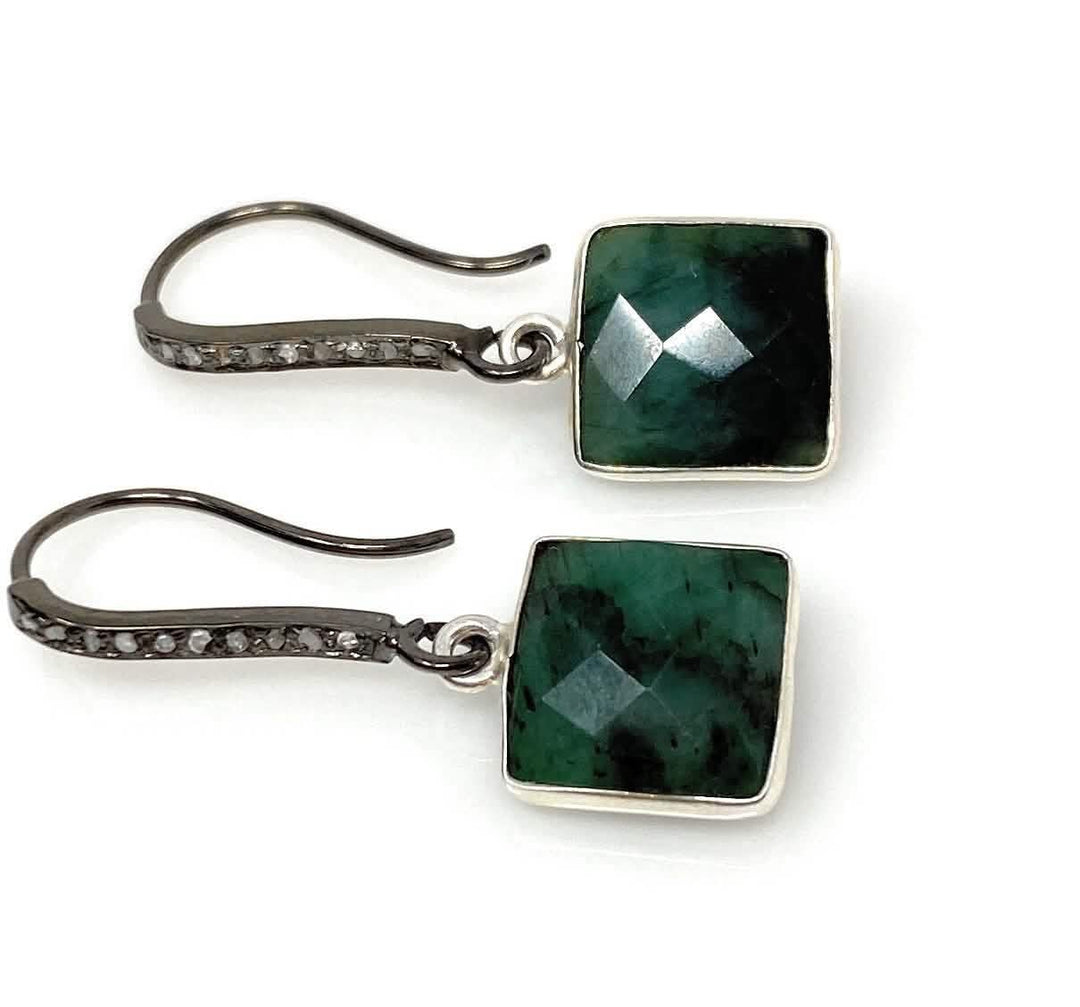 Emerald and Diamond Elegance: Sterling Silver Earrings Mauve Penelope