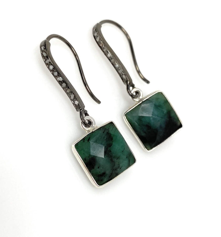 Emerald and Diamond Elegance: Sterling Silver Earrings Mauve Penelope