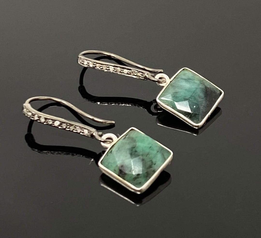 Emerald and Diamond Elegance: Sterling Silver Earrings Mauve Penelope