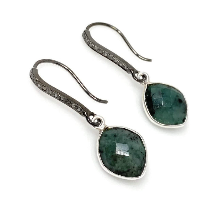 Stunning Emerald and Diamond Pave Sterling Silver Earrings Mauve Penelope