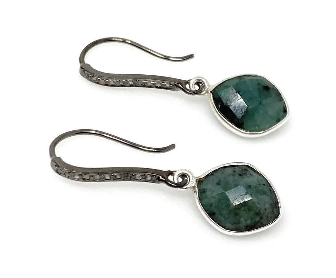 Stunning Emerald and Diamond Pave Sterling Silver Earrings Mauve Penelope