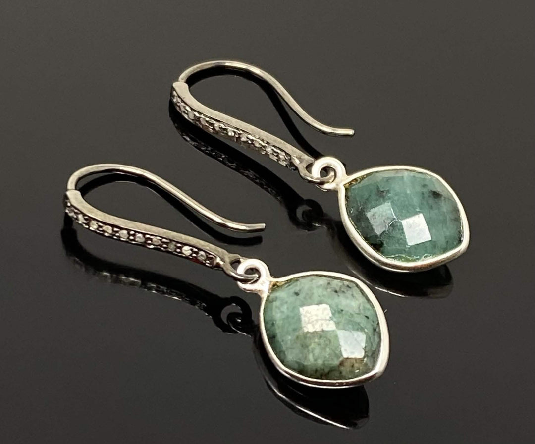 Stunning Emerald and Diamond Pave Sterling Silver Earrings Mauve Penelope