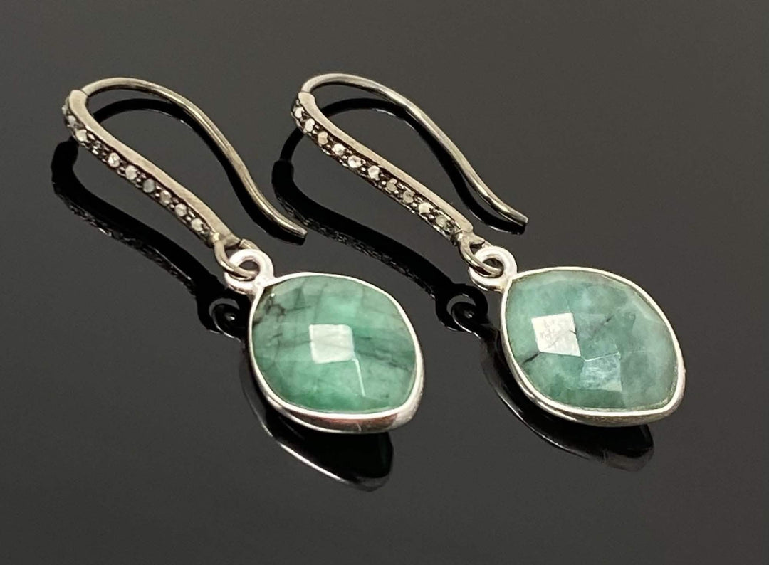 Emerald and Diamond Pave Sterling Silver Earrings with Black Rhodium Elegance Mauve Penelope