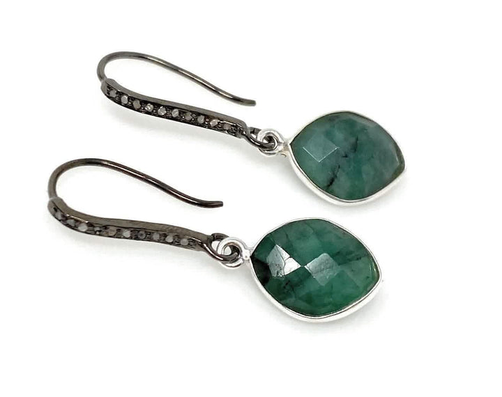 Emerald and Diamond Pave Sterling Silver Earrings with Black Rhodium Elegance Mauve Penelope