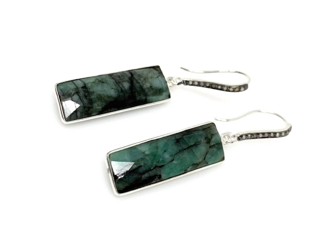 Emerald & Diamond Sterling Silver Dangle Earrings with Black Rhodium Finish Mauve Penelope