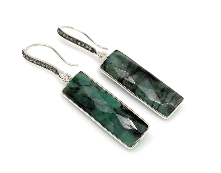 Emerald & Diamond Sterling Silver Dangle Earrings with Black Rhodium Finish Mauve Penelope