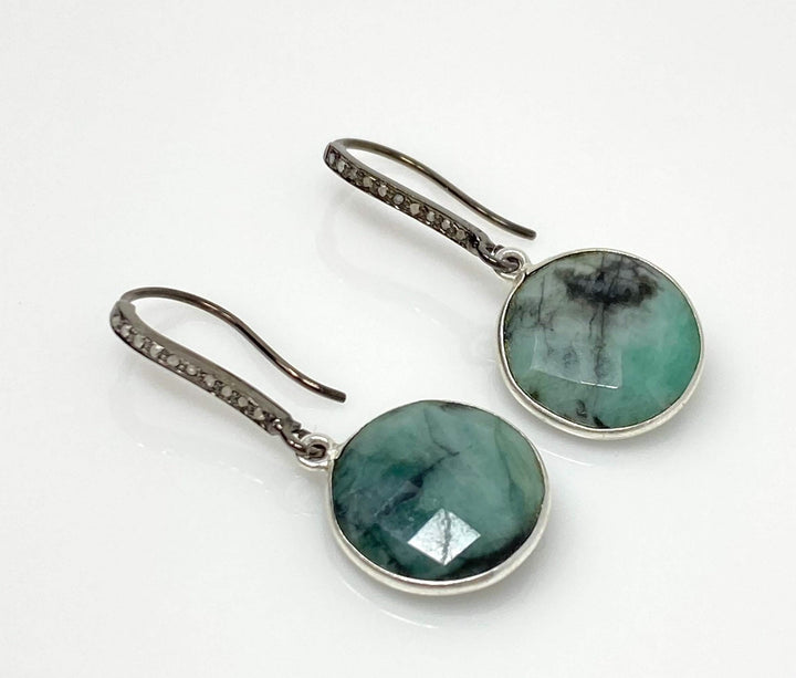 Emerald and Diamond Dangle Earrings in Sterling Silver Mauve Penelope