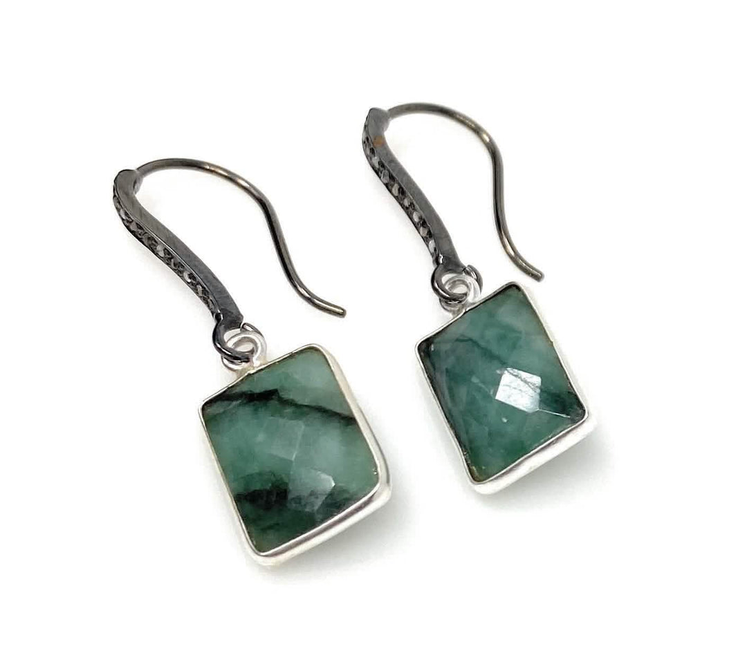 Stunning Brazilian Emerald and Diamond Pave Earrings in Luxurious Sterling Silver Mauve Penelope