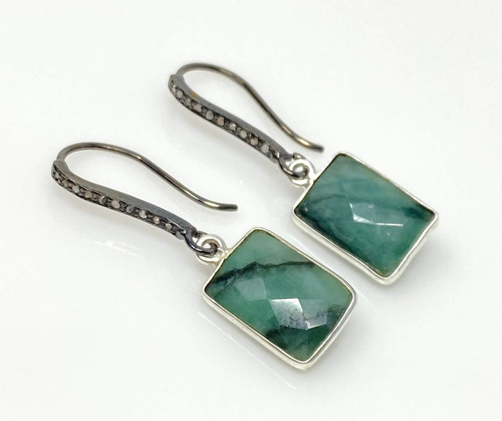 Stunning Brazilian Emerald and Diamond Pave Earrings in Luxurious Sterling Silver Mauve Penelope