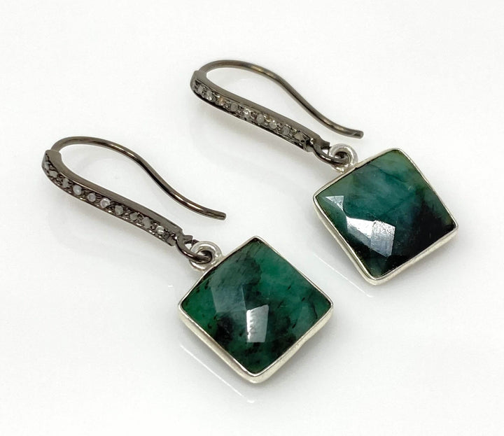 Emerald and Diamond Elegance: Sterling Silver Earrings Mauve Penelope