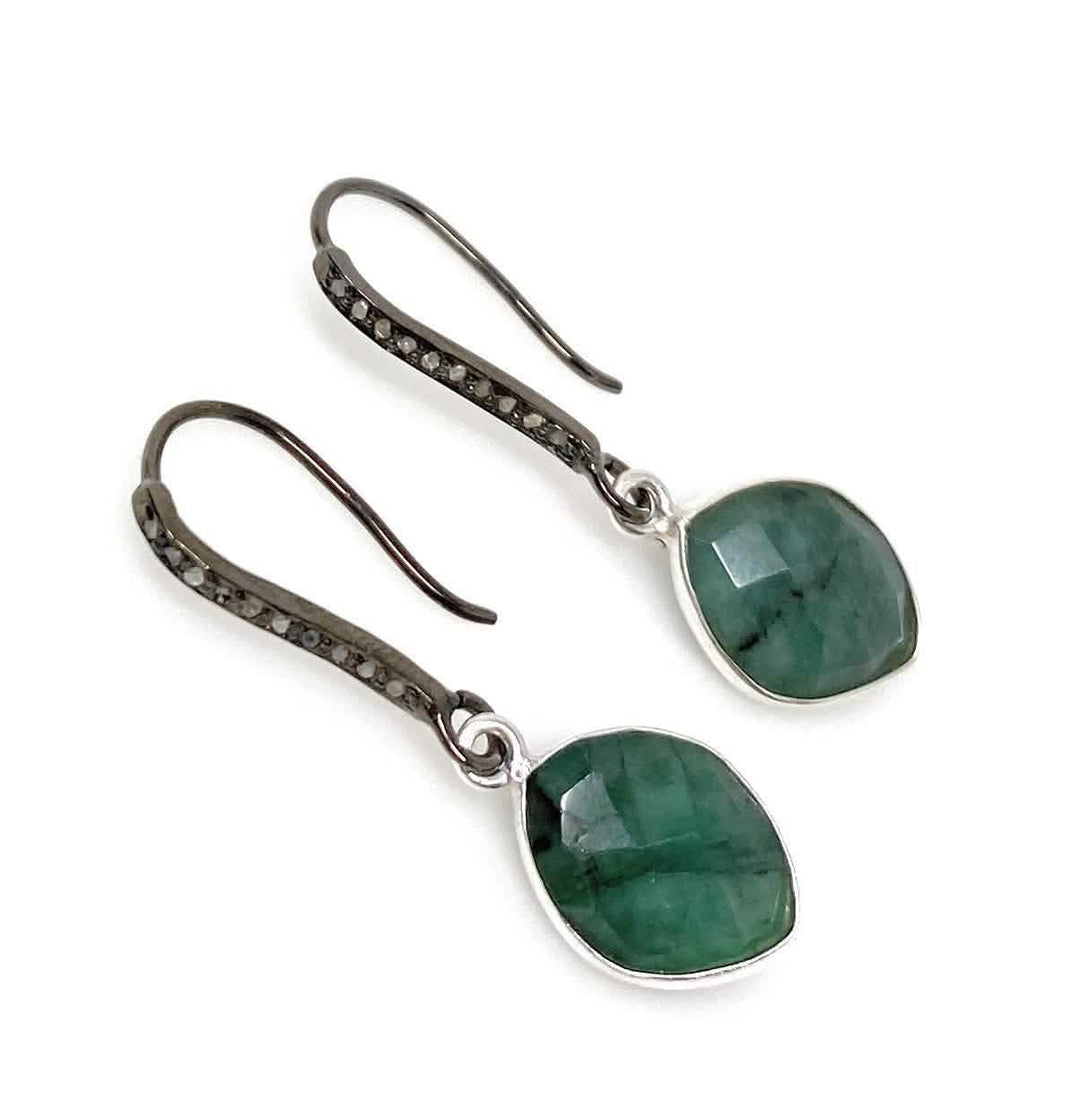 Emerald and Diamond Pave Sterling Silver Earrings with Black Rhodium Elegance Mauve Penelope