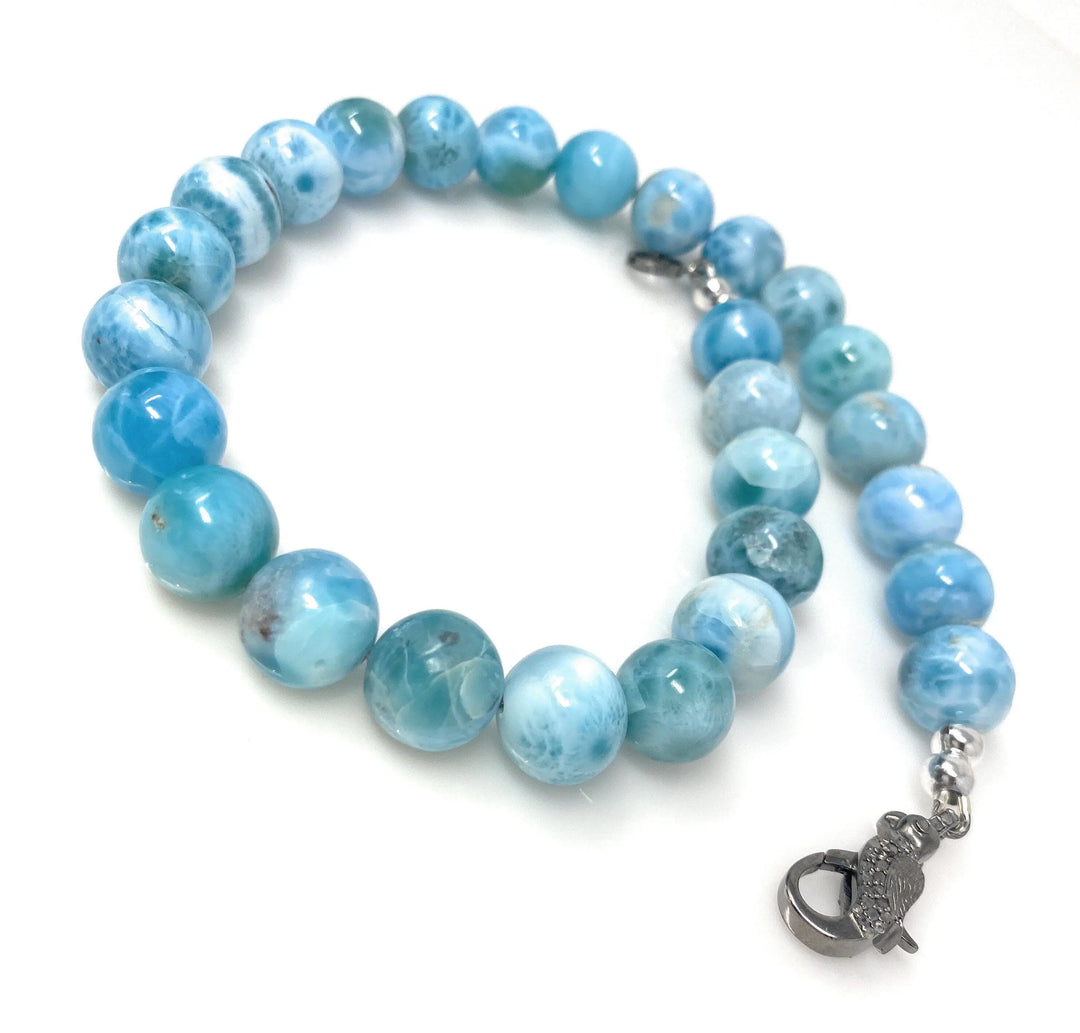 Exquisite AAA+ Larimar and Diamond Clasp Necklace from the Dominican Republic - 14mm-14.5mm Mauve Penelope