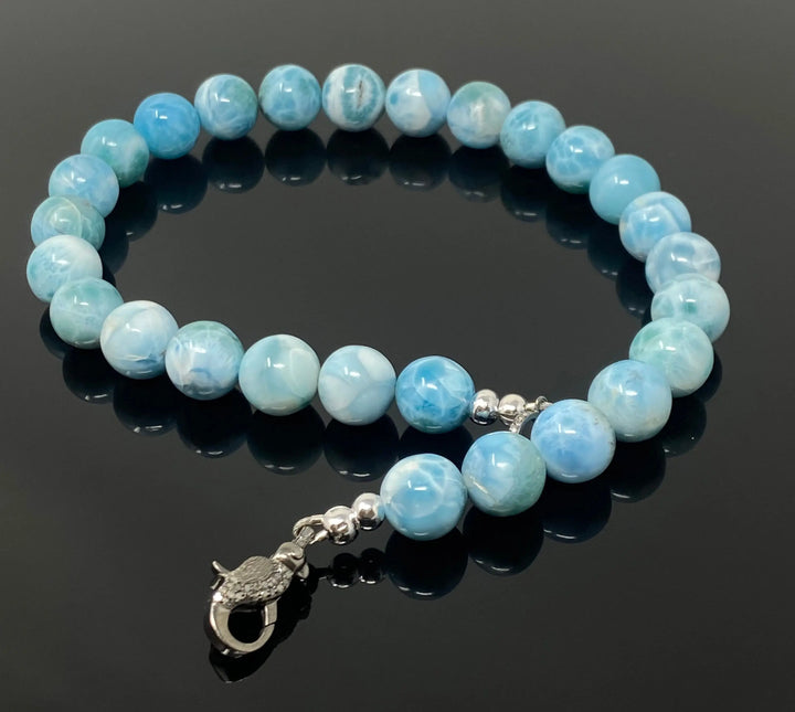 Exquisite AAA+ Larimar and Diamond Clasp Necklace from the Dominican Republic - 14mm-14.5mm Mauve Penelope