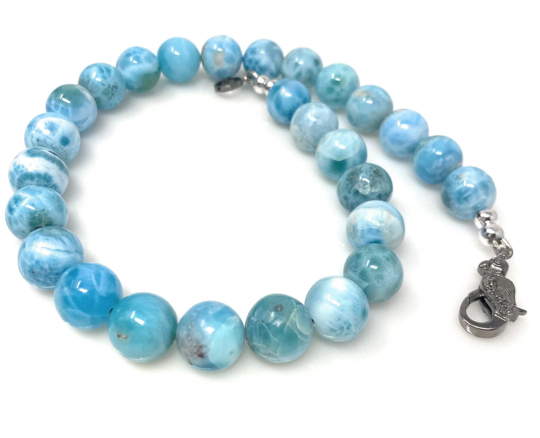 Exquisite AAA+ Larimar and Diamond Clasp Necklace from the Dominican Republic - 14mm-14.5mm Mauve Penelope