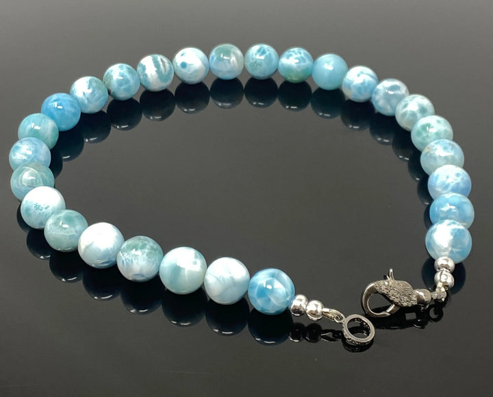 Exquisite AAA+ Larimar and Diamond Clasp Necklace from the Dominican Republic - 14mm-14.5mm Mauve Penelope