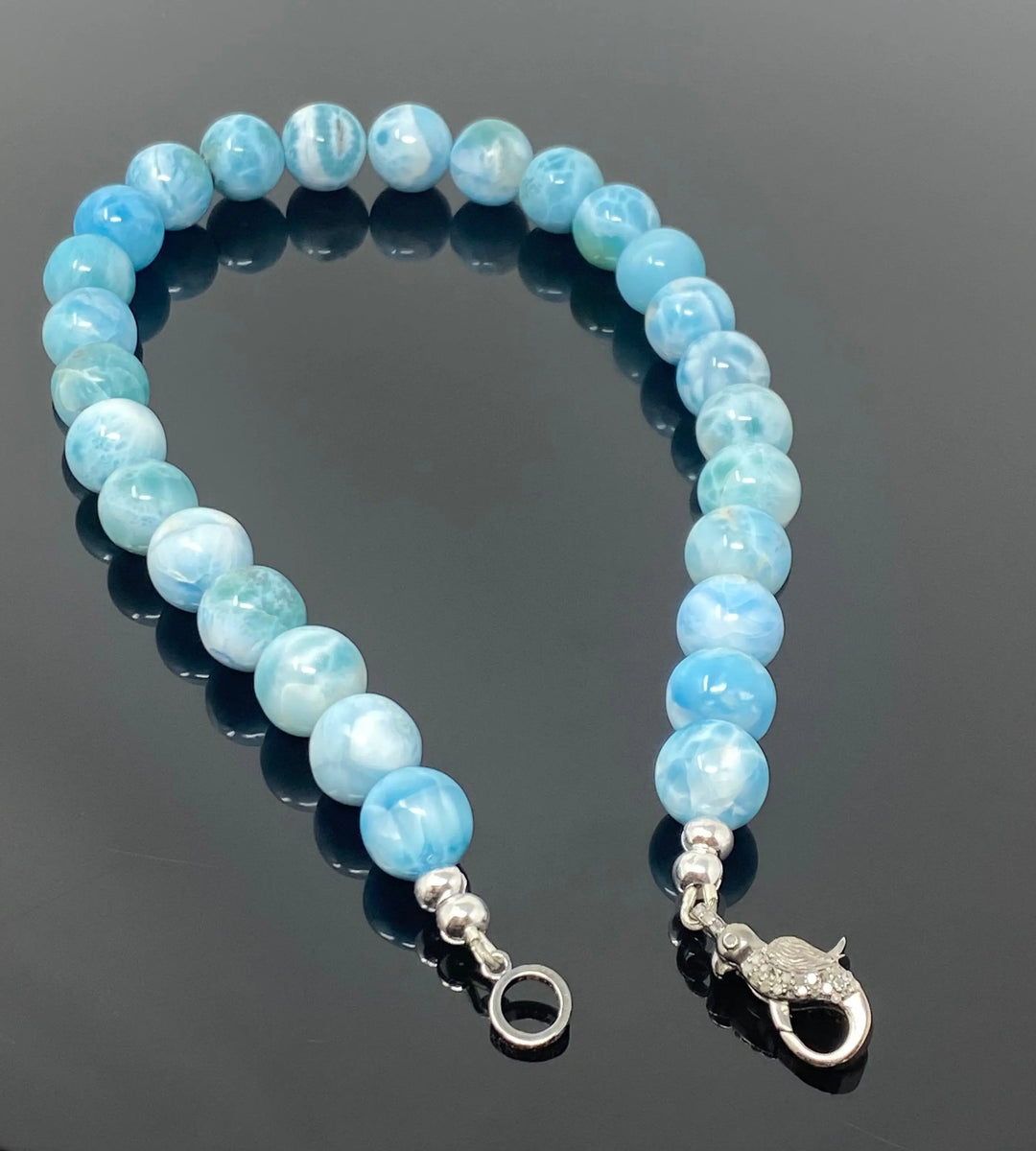 Exquisite AAA+ Larimar and Diamond Clasp Necklace from the Dominican Republic - 14mm-14.5mm Mauve Penelope