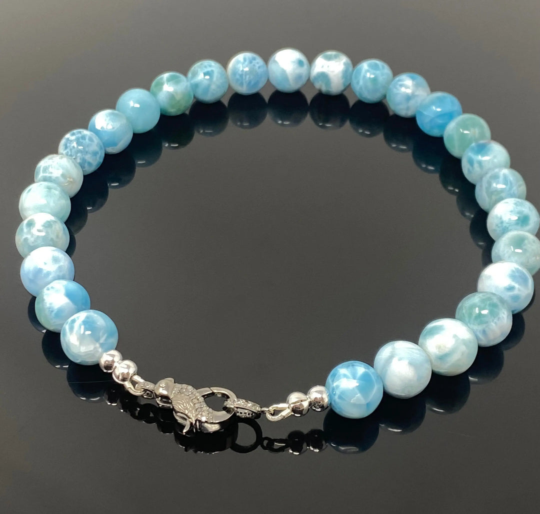 Exquisite AAA+ Larimar and Diamond Clasp Necklace from the Dominican Republic - 14mm-14.5mm Mauve Penelope