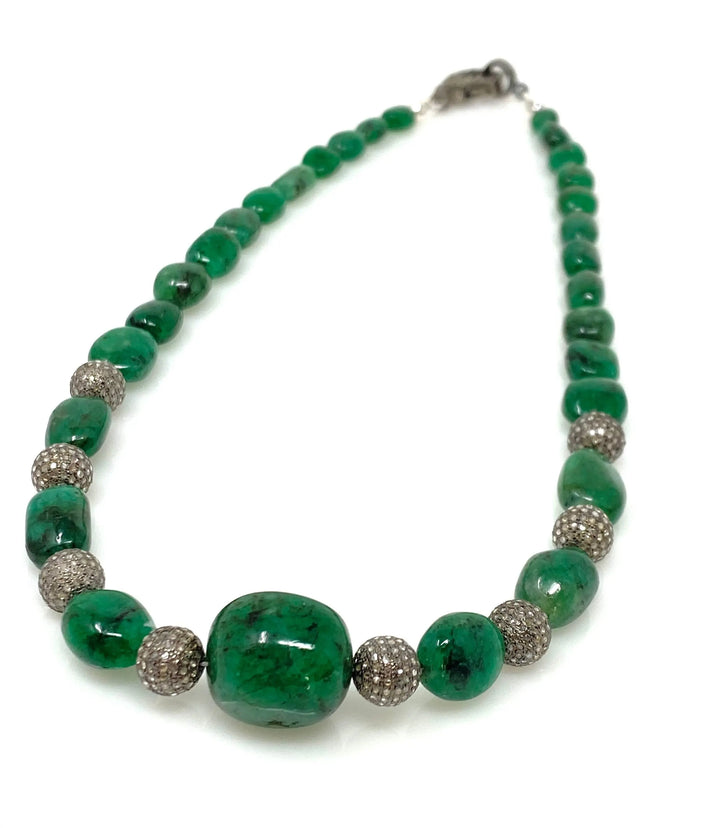 Gorgeous 16.25” Zambian Emerald Nugget Necklace with Diamond Details Mauve Penelope