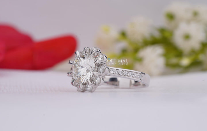 Allure Round 3.05 CTW Lab Created Diamond Halo Engagement Ring, IGI Carmine Poppy