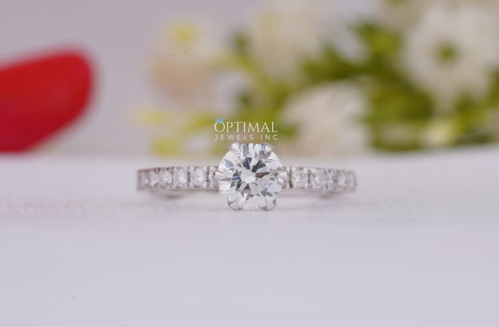 Cluster Unique 1.02 Ctw Round Lab Diamond Ring 14K Solid White Gold Carmine Poppy