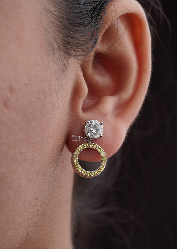 Elegant Two-Tone Lab Diamond Stud Earring 2.44 Ctw Round Sparkling Carmine Poppy