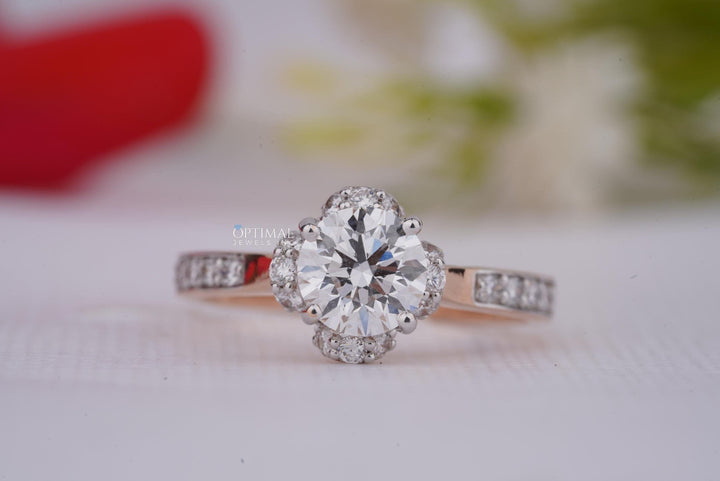 Unique Round Brilliant Cut Lab Diamond Ring 1.44 Ctw Halo Engagement Carmine Poppy