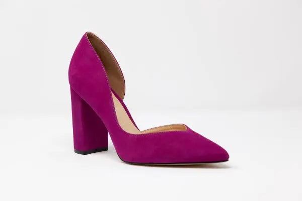 Magenta Suede V-Cut Heels Apricot Hercules