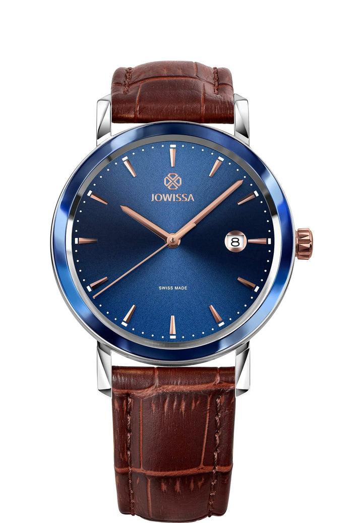 Elegant Swiss Men's Timepiece with Blue Sunray Dial and Brown Leather Band Chocolate Sycamore