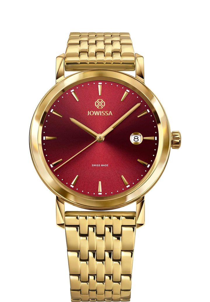 Burgundy Luxe: Magno Swiss Men's Gold Bracelet Watch J4.544.L Chocolate Sycamore