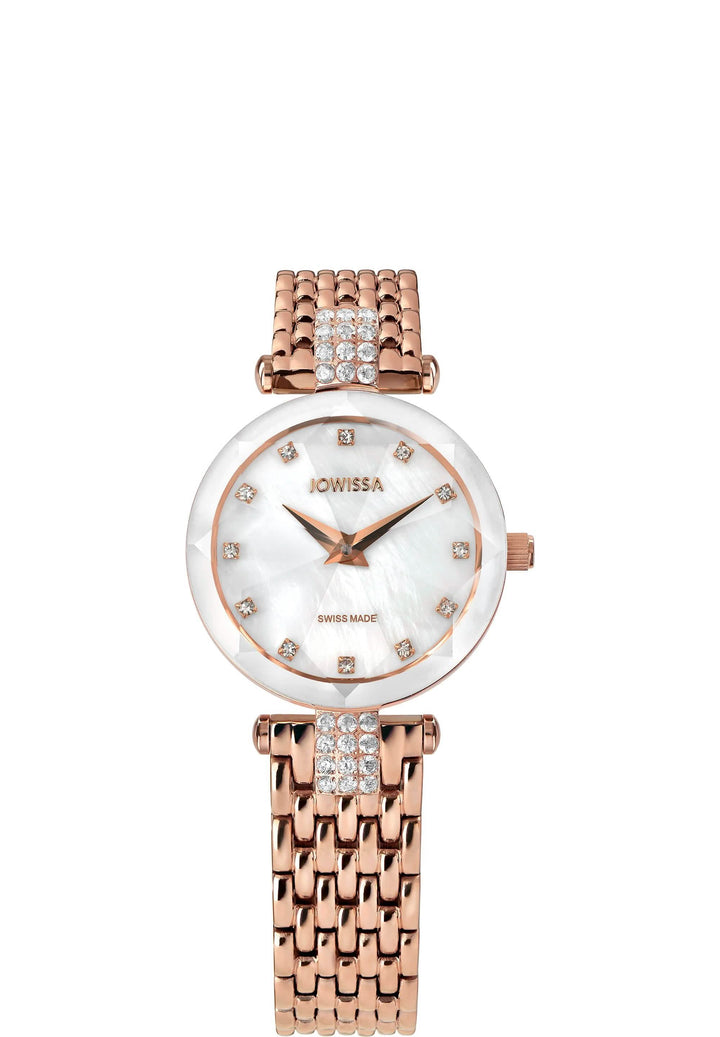 Rose-Gold Charm Swiss Women's Watch with Lustrous Mother-of-Pearl Dial Chocolate Sycamore