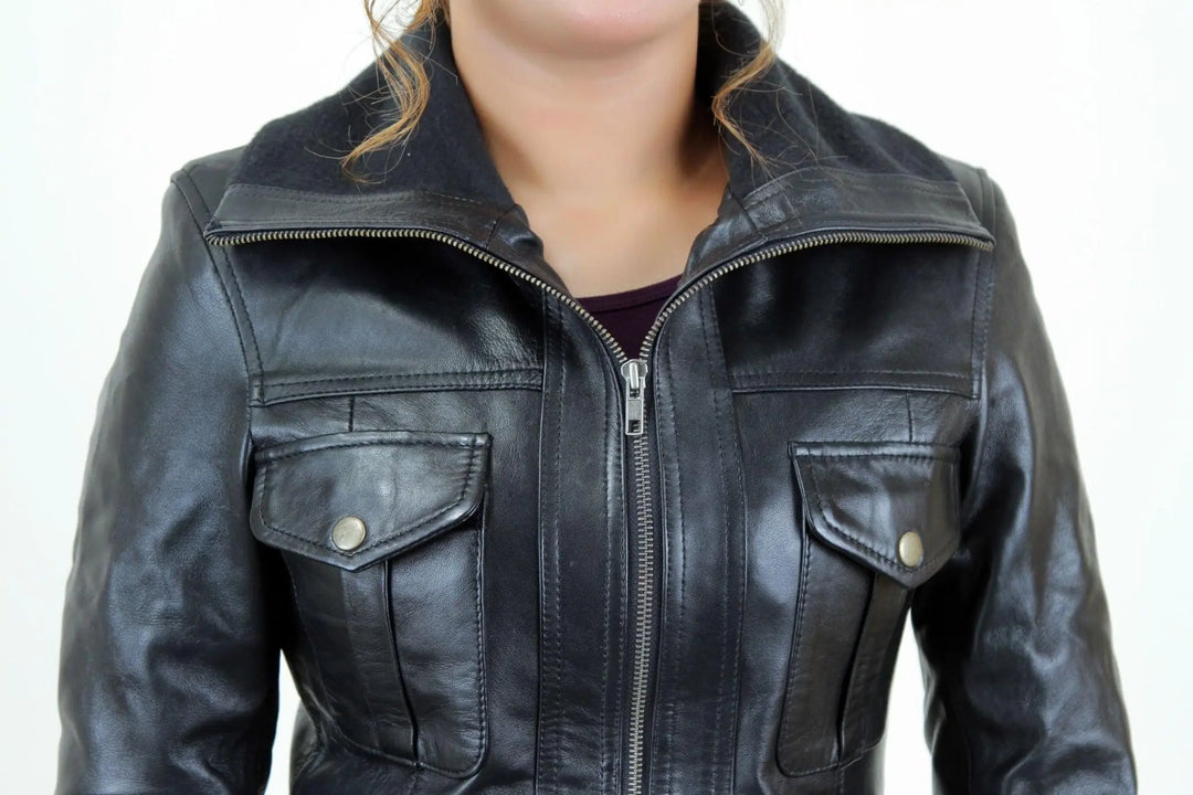 Jackherald Women's Luxe Black Apple Leather Jacket Orange Pontus