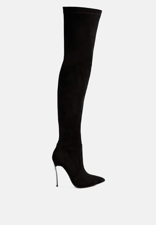 Elegant Stretch Suede Stiletto Knee-High Boots Ruby Smudge